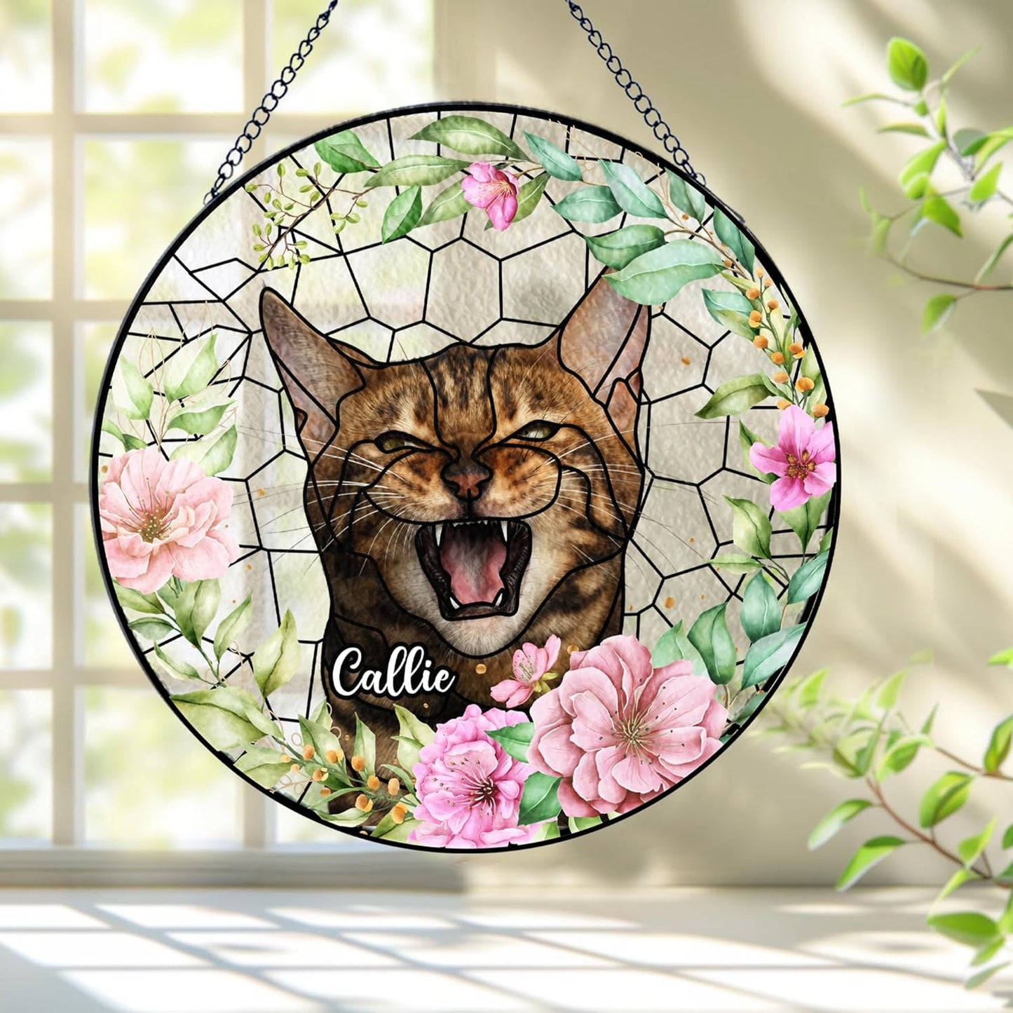 Lovely POD Suncatcher Stained Glass Windows for Cat, Memorial Keepsake Remembrance Gift for Fur Lovers, Sympathy Ornament Window Hanging Gift for Loss of Cat, Home Decor Gifts for Pet Day, Christmas