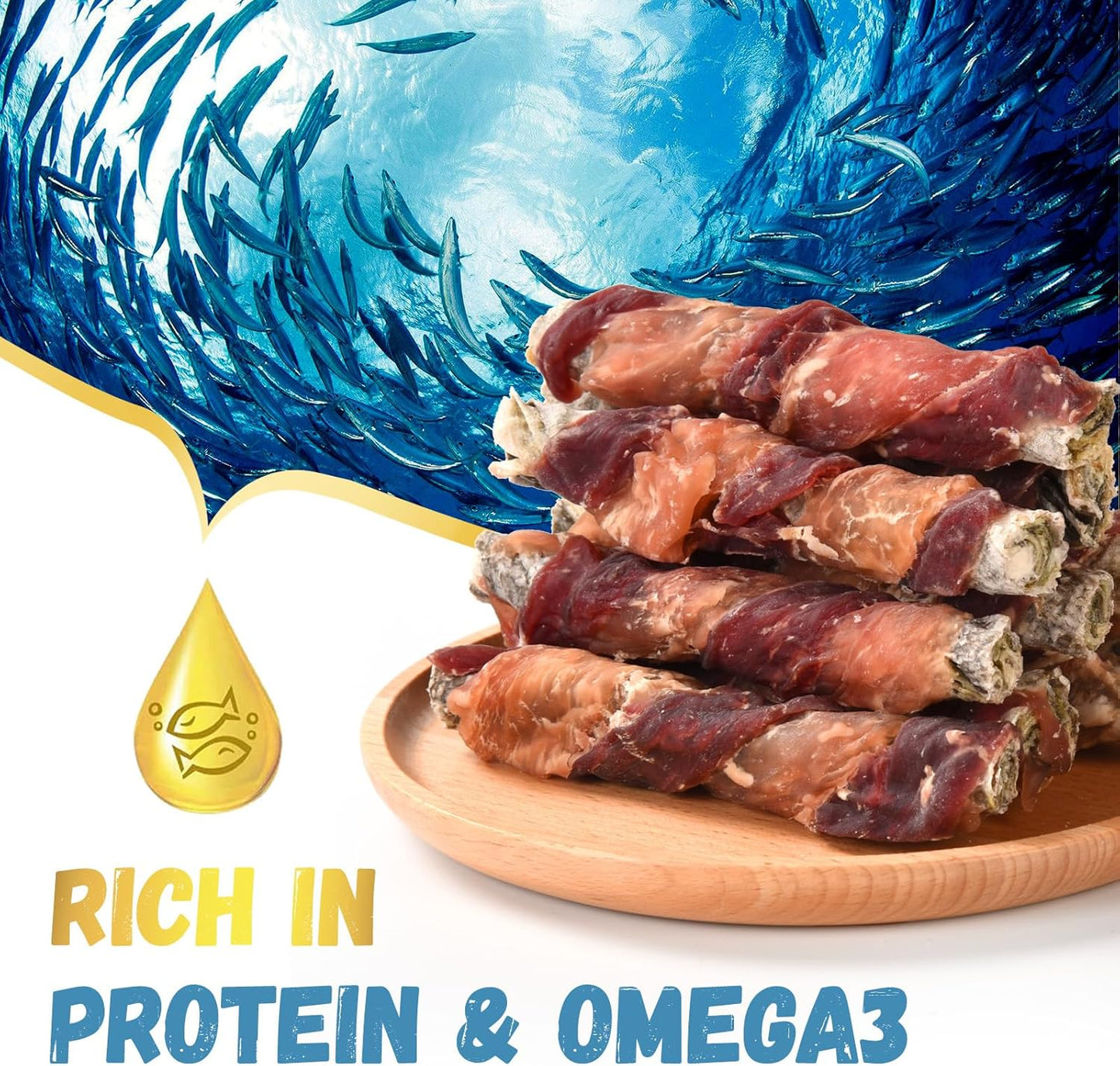 Dog Treats Chicken Duck Wrapped Cod Skin Sticks, Rawhide-Free, Grain-Free Dog Chewy Treats for Healthy Teeth and Coat,Training Treats for Small Medium Large Dogs, 9-10 Counts