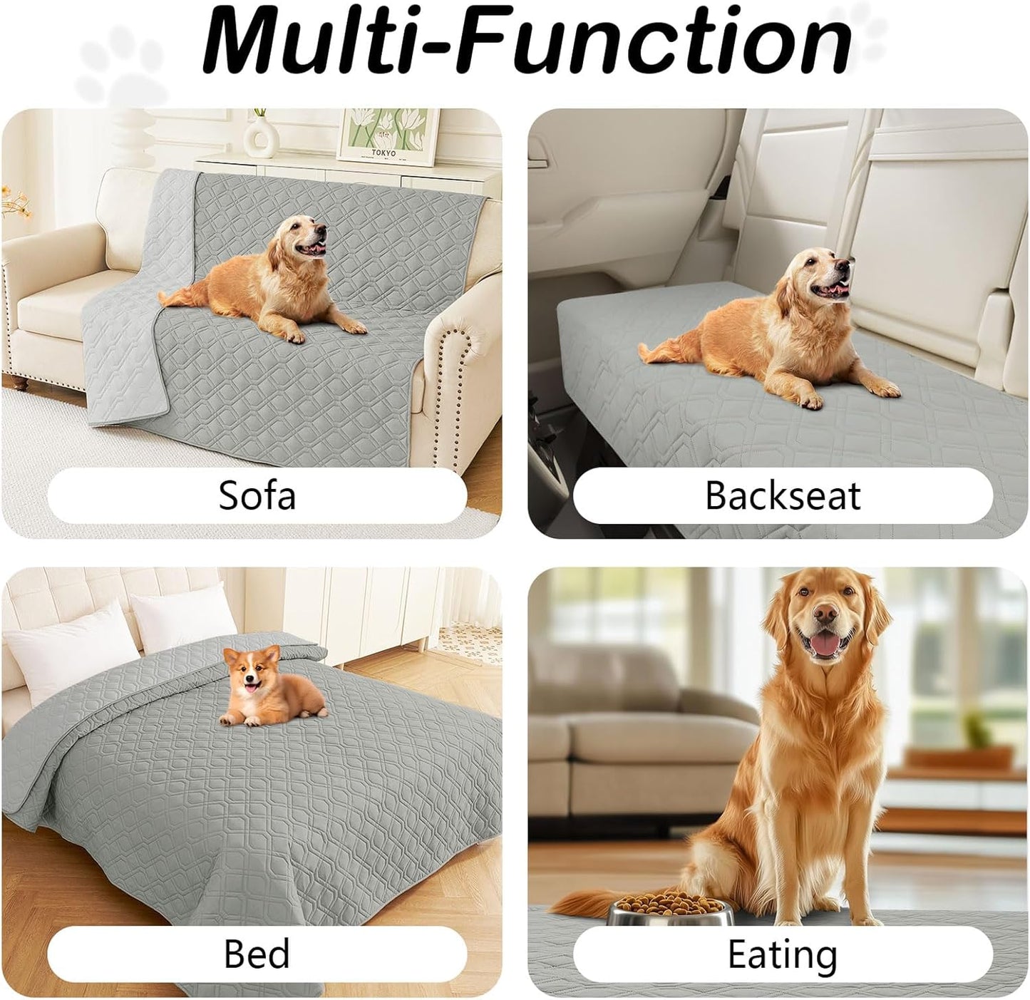 hyha Waterproof Dog Bed Blanket, Soft Pet Blankets, Waterproof Couch Cover for Dogs, Reversible Sofa Covers Washable for Furniture (82x120 Inch, Grey/Light Grey)