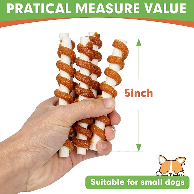 MON2SUN Dog Treats, 5 Inch Chicken Wrapped Rawhide Sticks, Rawhide Twist for Small Dogs, Promotes Dental Health Chew, 20oz (25 Count-Pack of 1)