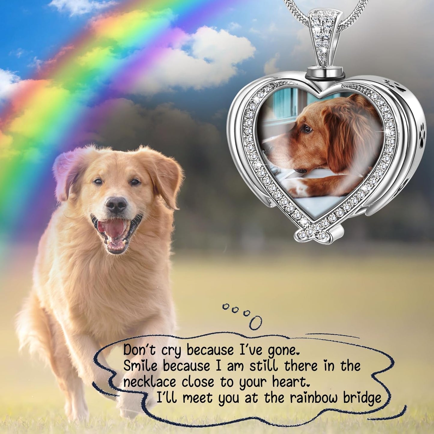Fanery Sue Personalized Pet Ashes Necklace for Dog Cat Custom Photo&Text Pet Loss Sympathy Gift Cremation Jewelry