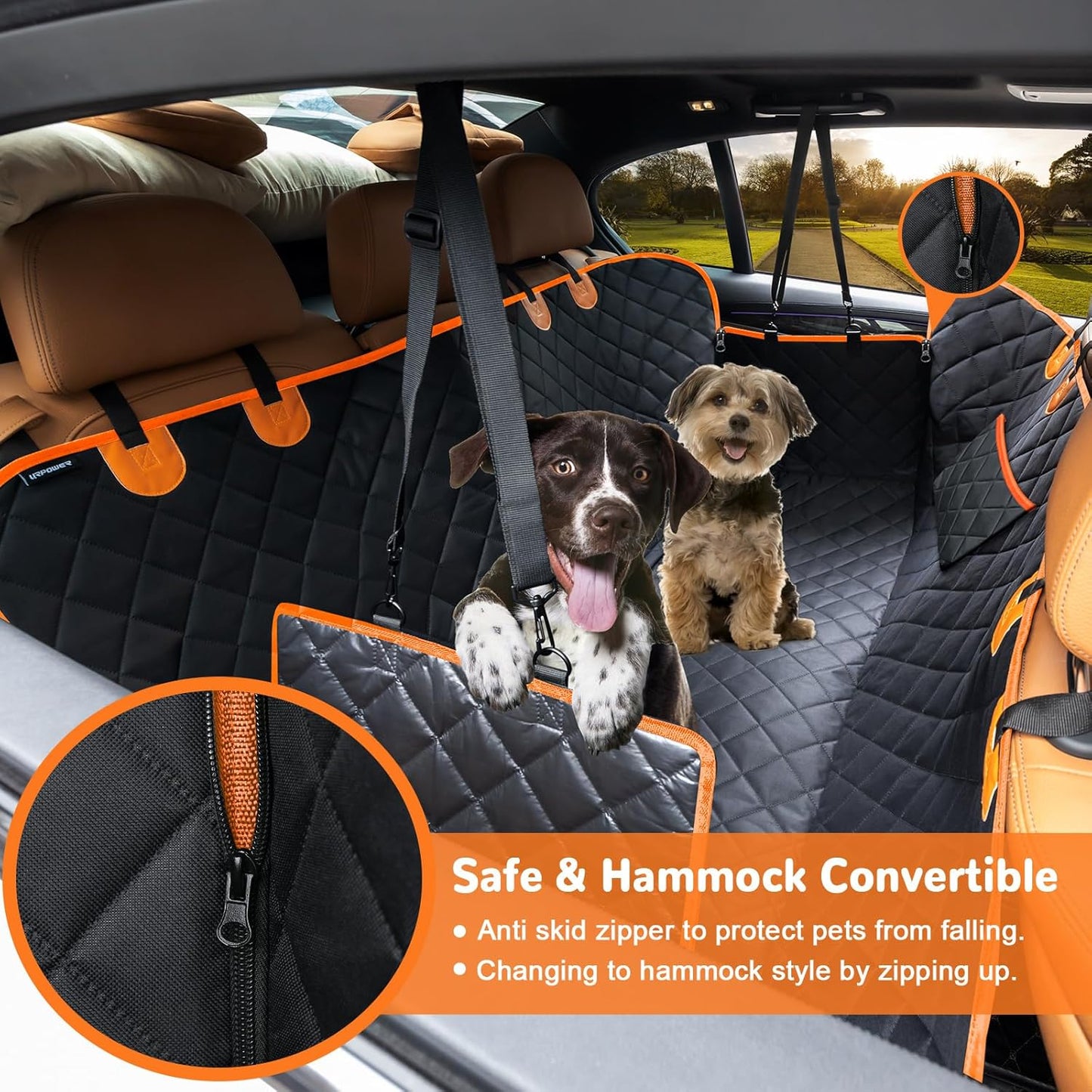 URPOWER Dog Car Seat Cover for Pets 100% Waterproof Hammock 600D Heavy Duty Scratch Proof Nonslip Durable Soft Pet Back Seat Covers for Cars Trucks and SUVs