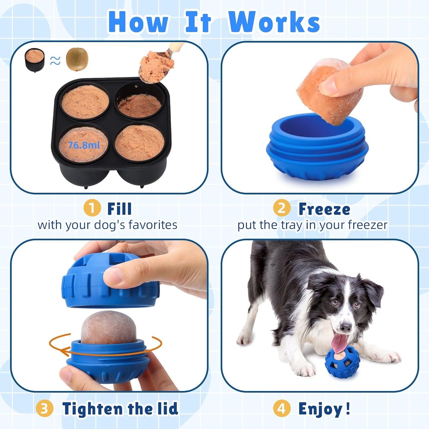 Frozen Treat Dispensing Dog Toys to Keep Them Busy,Dog Enrichment Toys for Natural Rubber-Stuffable Ball,Dishwasher Safe,Navy,M