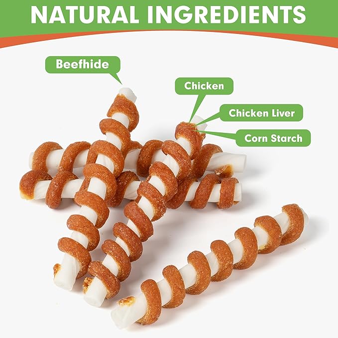 MON2SUN Dog Treats, 5 Inch Chicken Wrapped Rawhide Sticks, Rawhide Twist for Small Dogs, Promotes Dental Health Chew, 20oz (25 Count-Pack of 1)