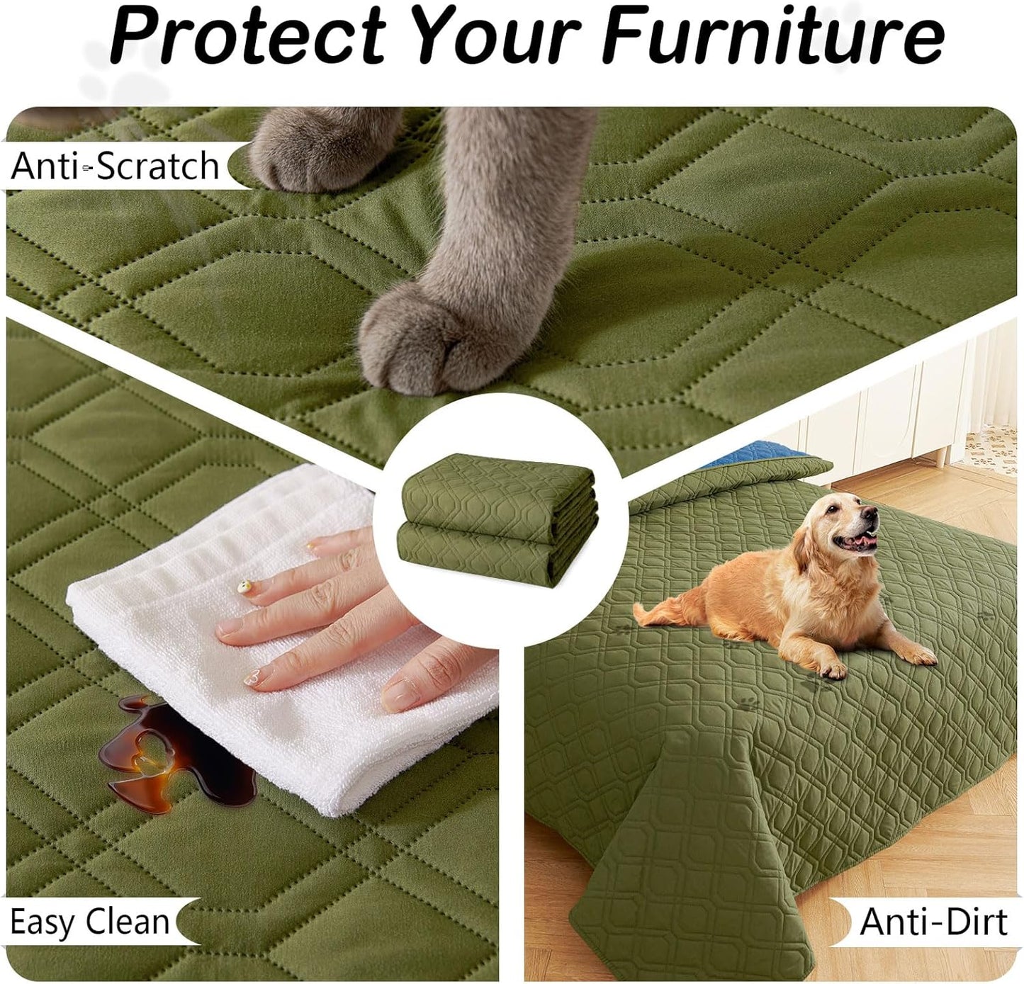 hyha Waterproof Dog Bed Blanket, Soft Pet Blankets, Waterproof Couch Cover for Dogs, Reversible Sofa Covers Washable for Furniture (68x82 Inch, Green/Navy Blue)