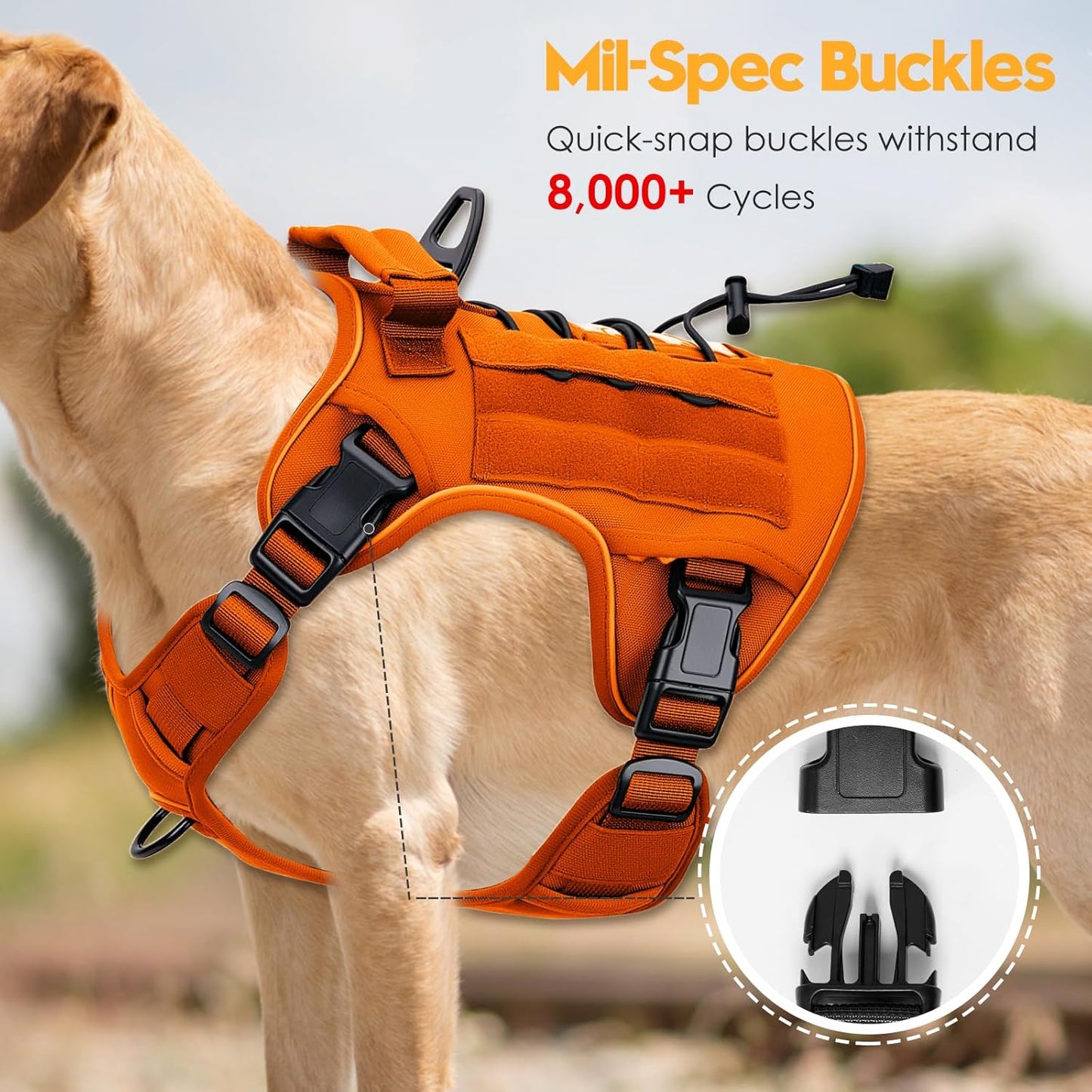 Heavy-Duty Tactical Dog Harness for Large Dogs, No Pull Adjustable Reflective Pet Vest with Molle System, K9 Military-Grade Control for Service Training, Outdoor & 10+ Breeds, Orange, X-Large