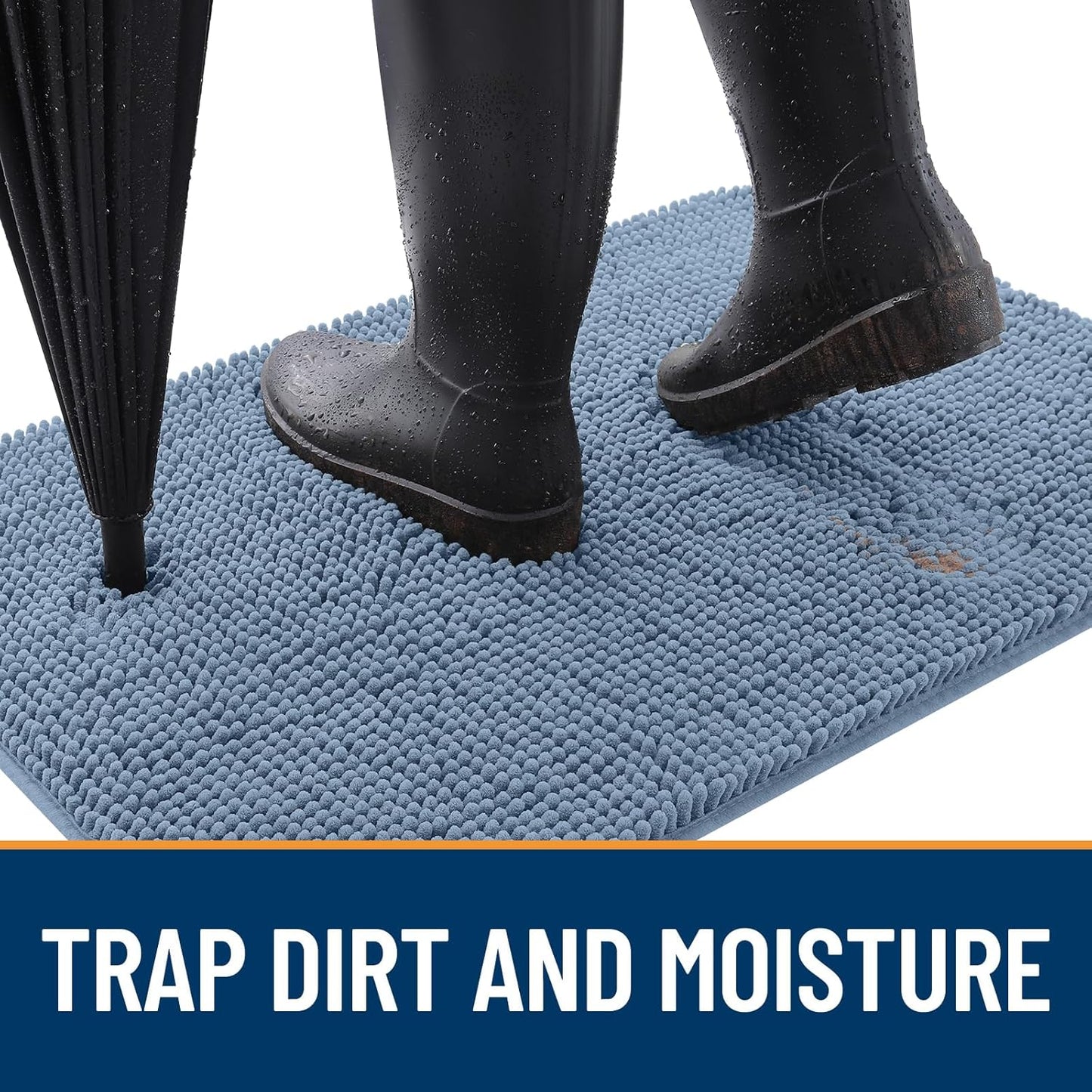 OLANLY Dog Door Mat for Muddy Paws 59x24, Absorbs Moisture and Dirt, Absorbent Non-Slip Washable Doormat, Quick Dry Chenille Mud Mat for Dogs, Entry Indoor Entryway Carpet for Inside Floor, Airy Blue