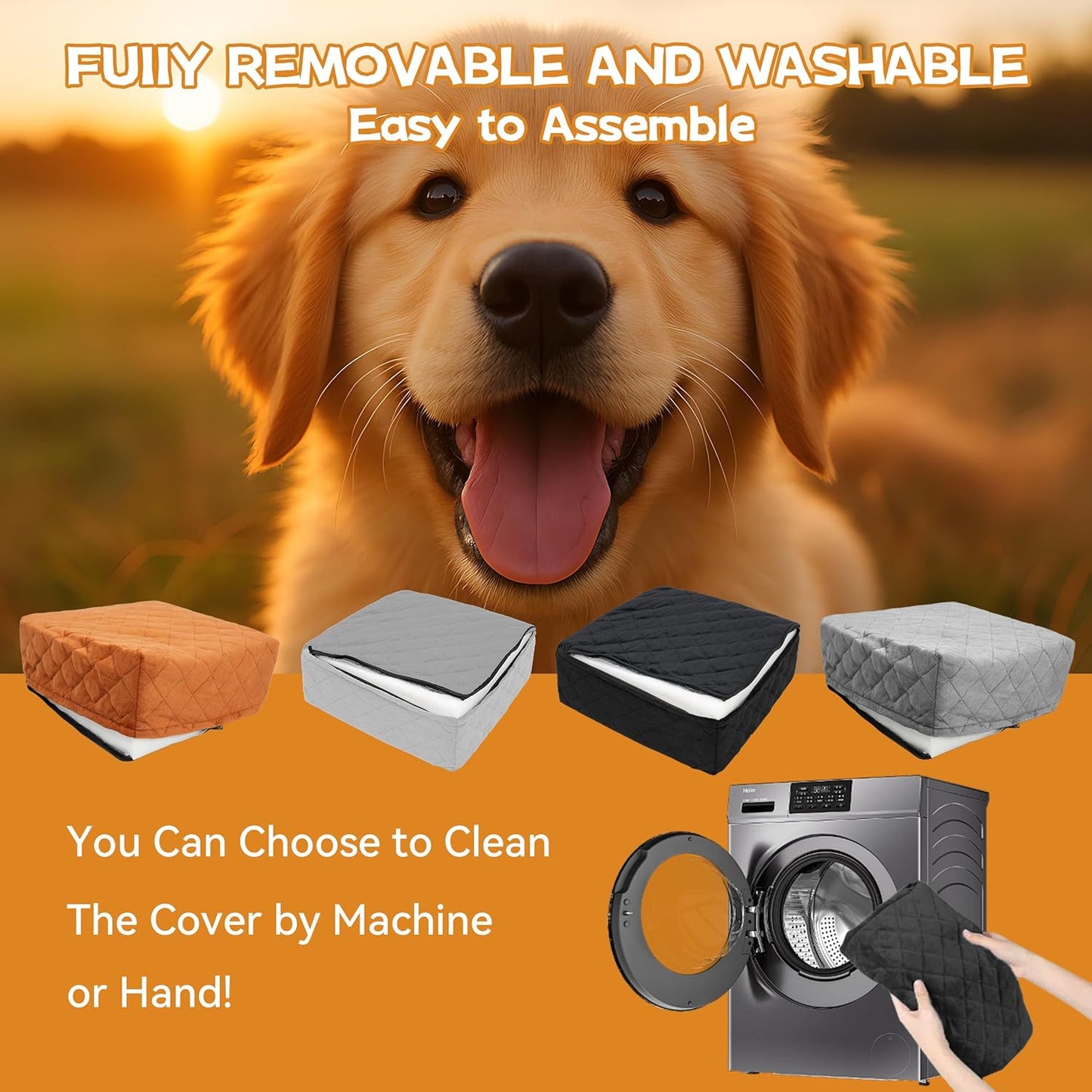 Dog Car Seat for Small/Medium Dogs Up to 35lbs,Elevated Cushion Fits in Front/Back Seat,Travel Safety Per Car Bed with Washable Removable Cover, Storage 2 Pockets Black-Orange