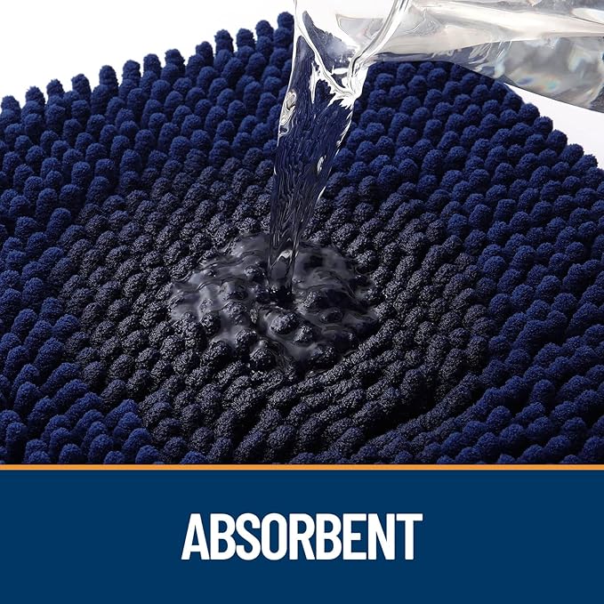 OLANLY Door Mat for Muddy Dog Paws 47x24, Ultra Absorbent Chenille Mud Doormat with Paw Print Design, Non-Slip Washable Doormat for Indoor Entryway, Quick-Dry Pet Bed Mats for Dirty Dogs, Navy Blue