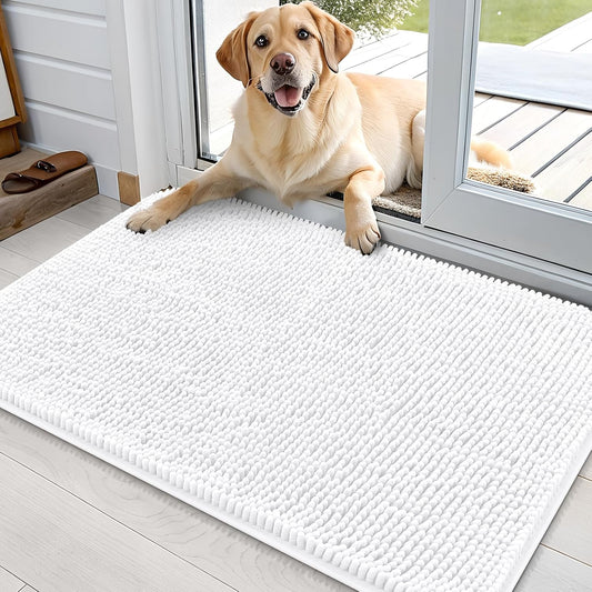 OLANLY Dog Door Mat for Muddy Paws 36x24, Absorbs Moisture and Dirt, Absorbent Non-Slip Washable Doormat, Quick Dry Chenille Mud Mat for Dogs, Entry Indoor Entryway Carpet for Inside Floor, White