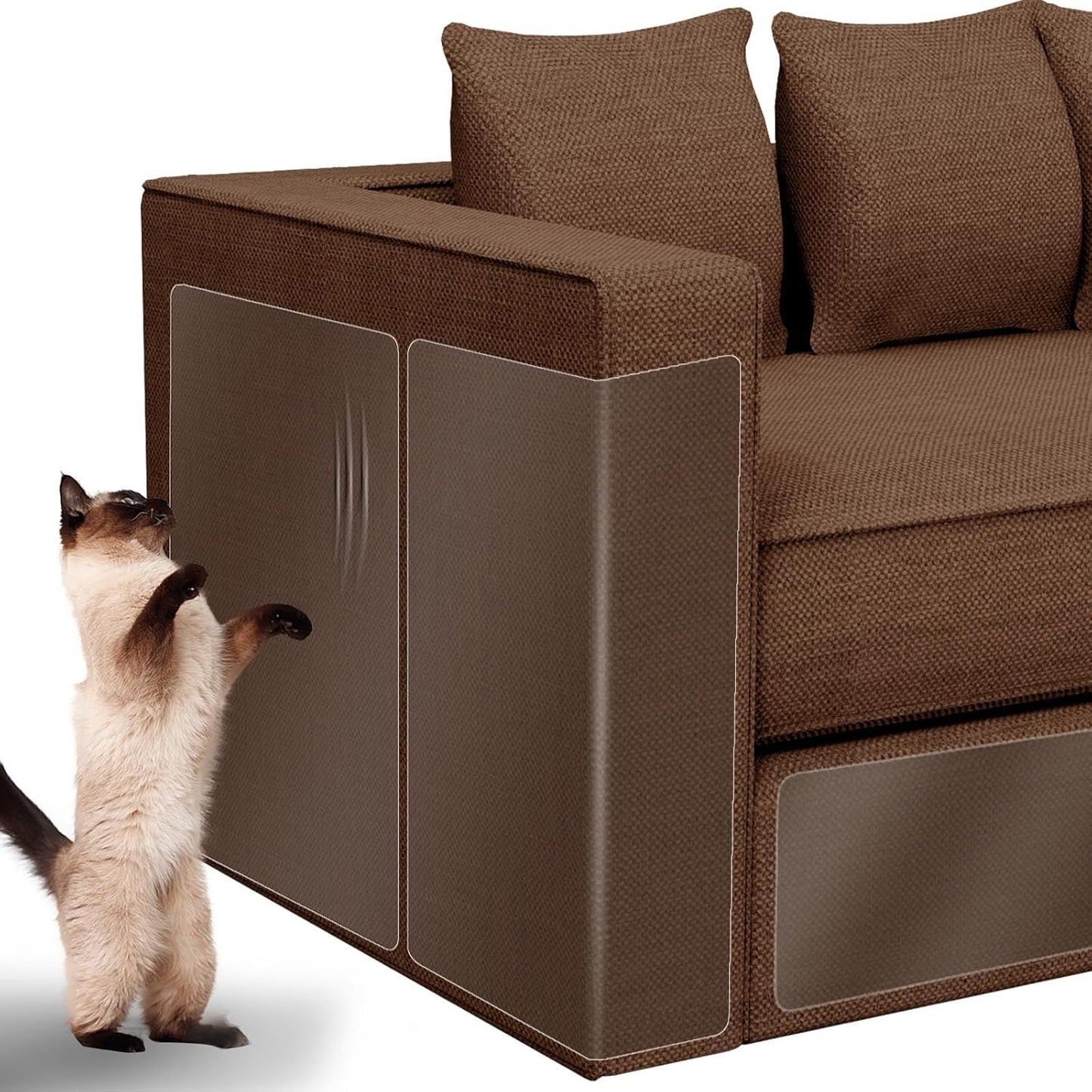 Cat Scratch Furniture Protector 12-Pack – Clear Self-Adhesive Couch Guards – Anti-Scratch Deterrent for Sofa and Upholstery,Matte Datte Design（12p）
