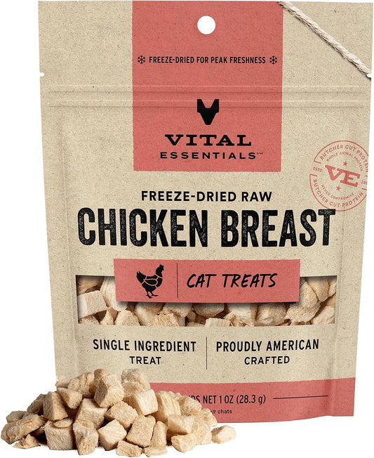 Vital Essentials Chicken Breast Cat Treats, 1 oz | Freeze-Dried Raw | Single Ingredient | Grain Free, Gluten Free, Filler Free