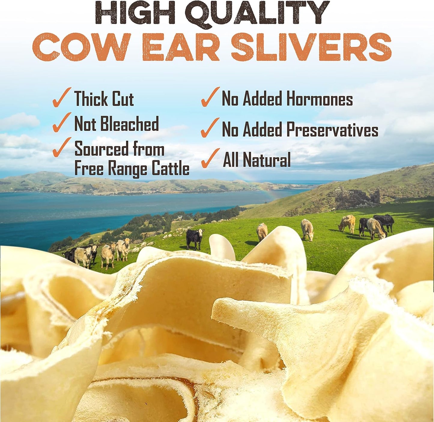 Cow Ears for Dogs – Thick Cut, Grass-Fed Angus Beef, All-Natural No-Rawhide Dog Treat Alternative