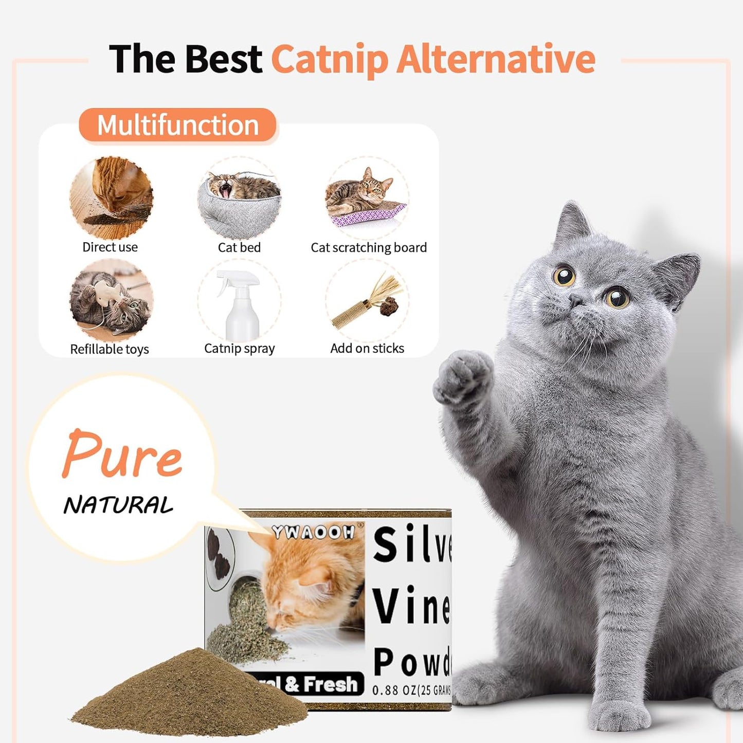 Cat Toys - Silvervine Powder for Cats, 100% Natural Catnip Alternative, 25G (0.88OZ), Safe for All Cat Ages, Matatabi Gall Fruit Powder