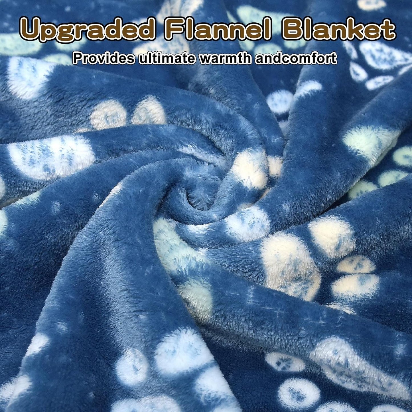 Flannel Pet Blankets for Large Dogs & Cats, Washable, Soft Mat Throw Cover for Kennel, Crate, Bed - Cute Paw Pattern - Navy Blue 50" x 60"