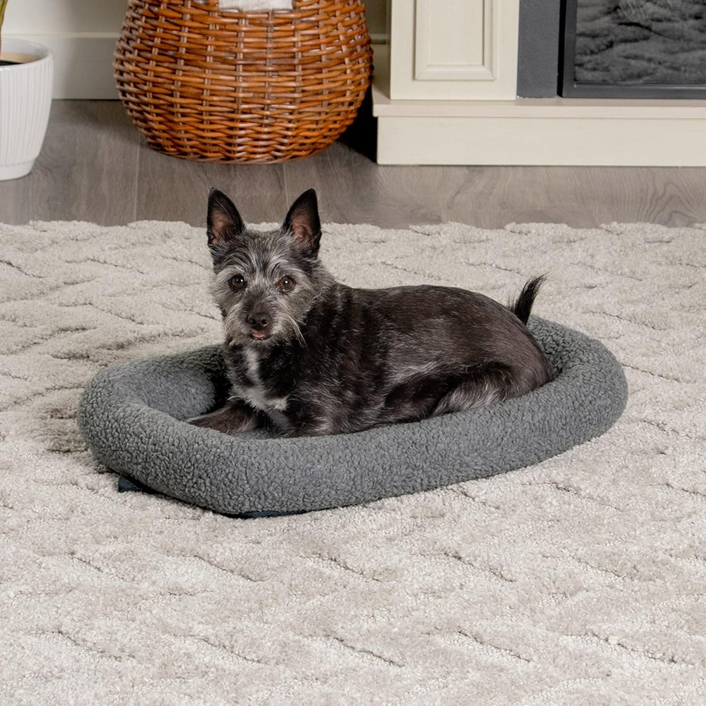 Furhaven Dog Bed for Extra Small Dogs & Indoor Cats, 100% Washable, Sized to Fit Crates - Sherpa Fleece Bolster Crate Pad - Gray, Extra Small