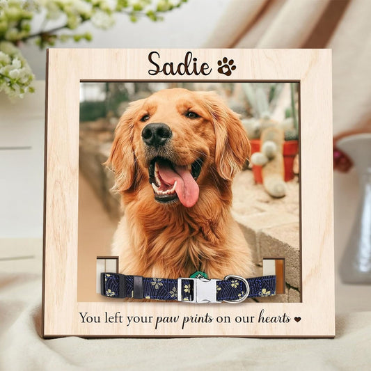 Custom Dog Memorial Frame with Collar Holder – Personalized Pet Photo Gift, Pet Loss Sympathy Gift, Remembrance Sign for Dog Lovers
