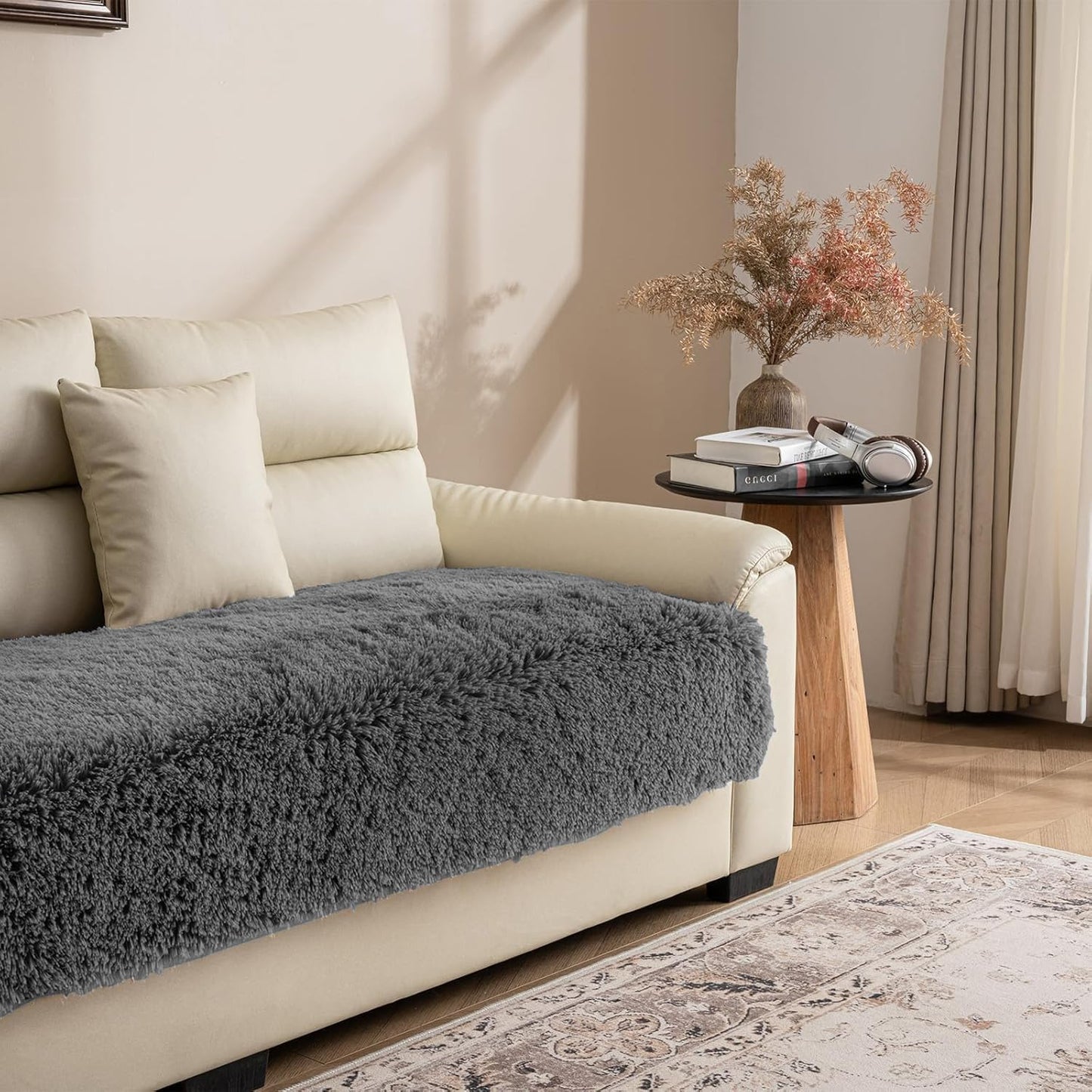 Dogs/Cats Bed Mats, Dog Pad Washable Removable Couch Cover with Anti-Slip Back, Plush Long Fur Mat, Perfect for Small, Medium and Large Dogs.(Dark Gray, 30"x70")