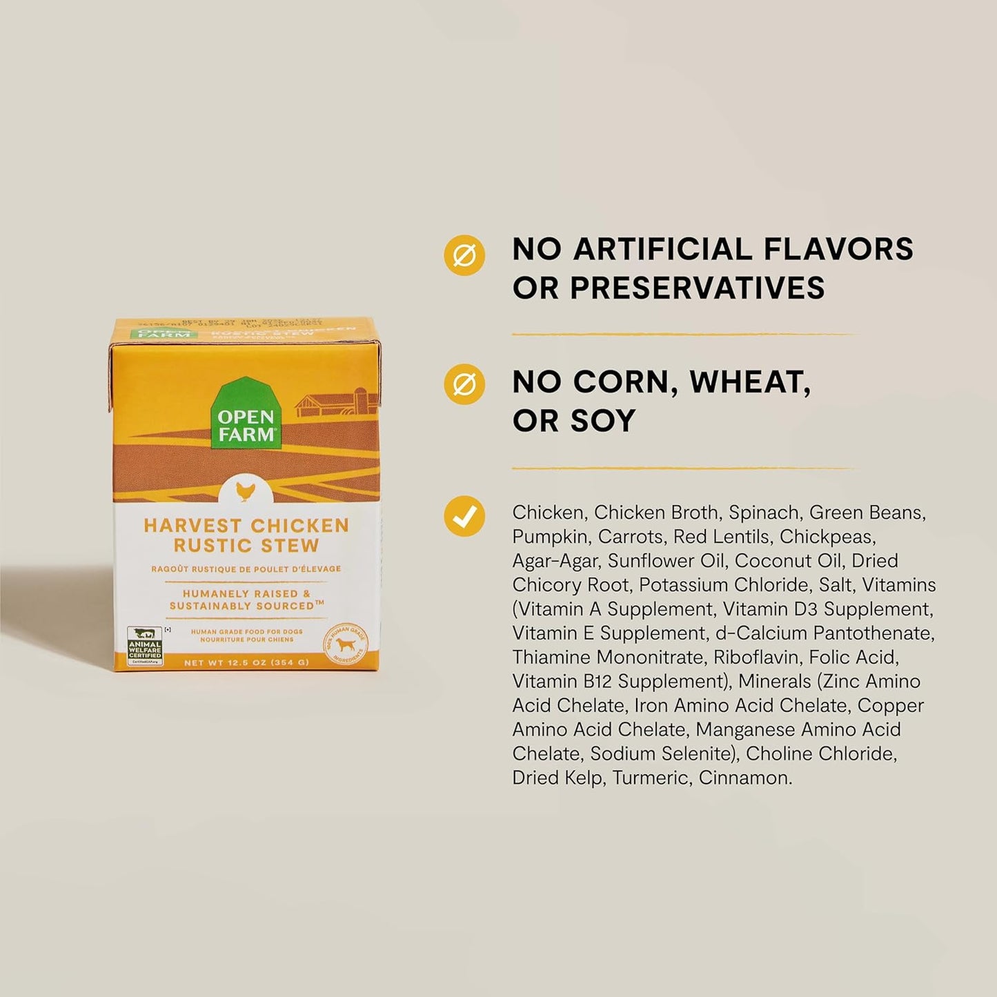 Open Farm Rustic Stews Wet Dog Food, Grain-Free, Complete & Balanced with Human-Grade Ingredients, Humanely-Raised Meat & Bone Broth, Harvest Chicken Recipe, 12.5oz Packs (Case of 12)