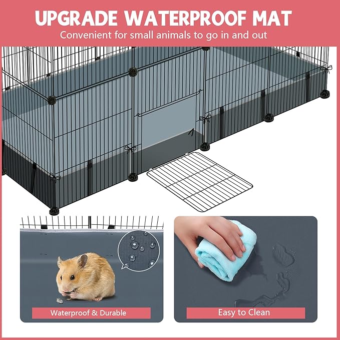 32 Panels Small Animal Playpen,47.5" x 23.7" x 31.5" Pet Playpen with Upgrade Waterproof Mat,C&C Cage for Guinea Pigs, Rabbit/Bunny Cage, Bunny/Puppy Play Pen, Indoor Outdoor Portable Metal Fence