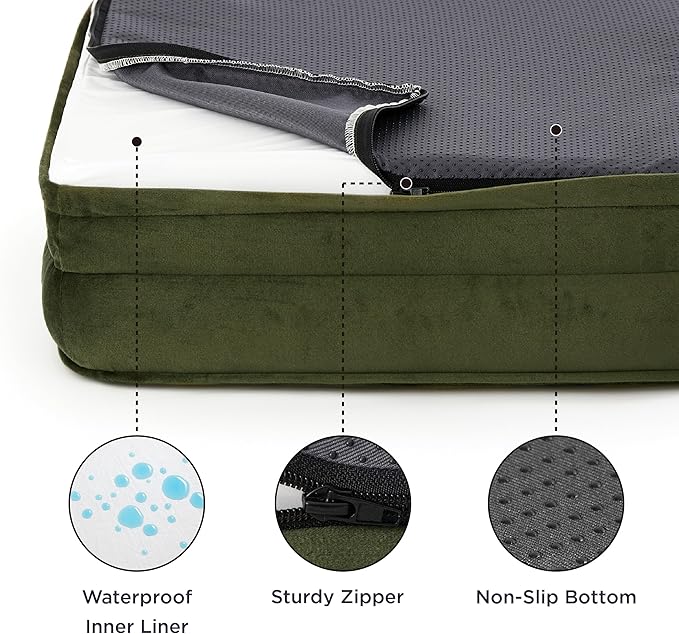 Bedsure Orthopedic Dog Beds Large Sized Dog - Washable Large Dog Cat Bed Waterproof, Comfort Dogs Couch Sofa with Washable Removable Cover, Pet Bed with Nonskid Bottom, Moss Green, 35"