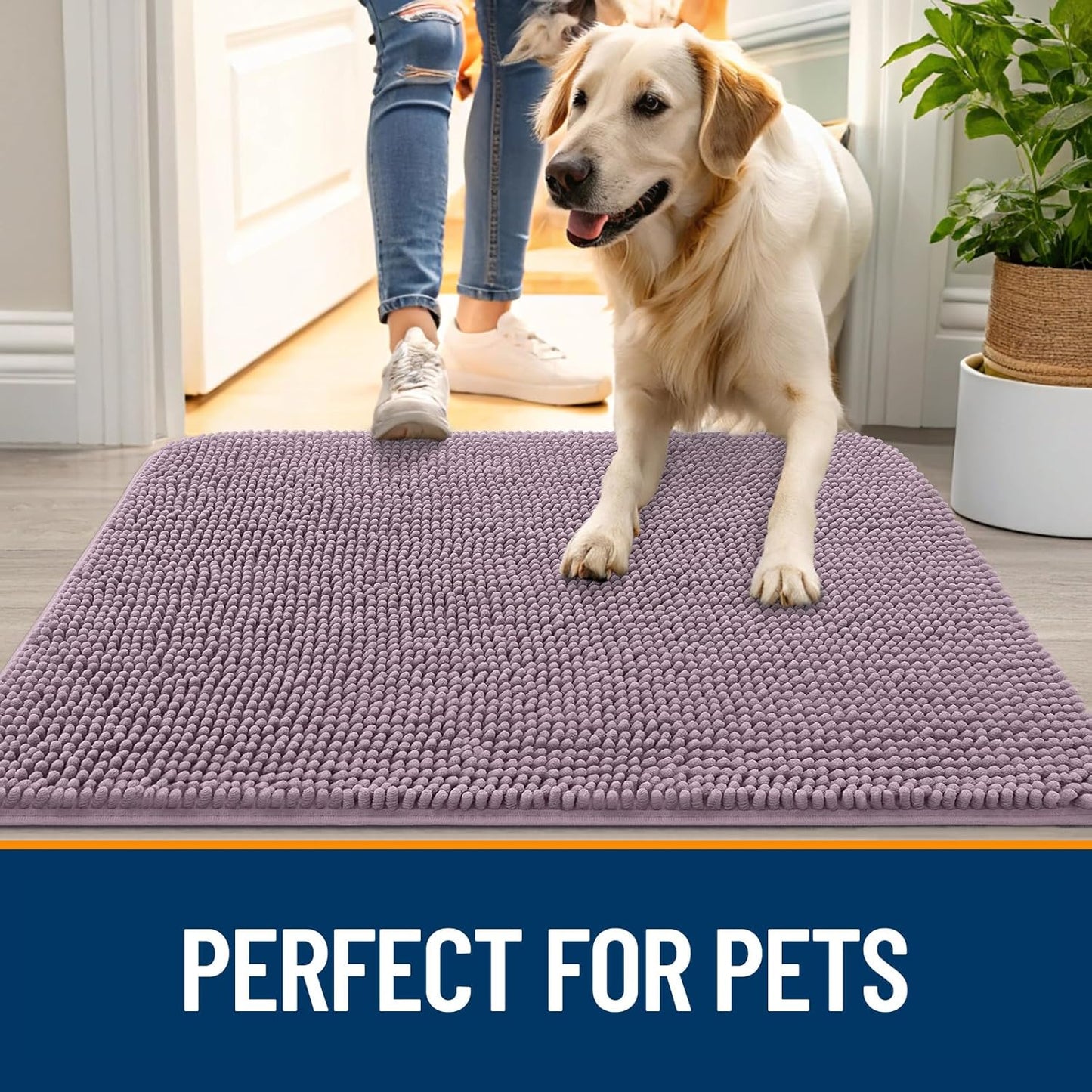 OLANLY Dog Door Mat for Muddy Paws 47x24, Absorbs Moisture and Dirt, Absorbent Non-Slip Washable Doormat, Quick Dry Chenille Mud Mat for Dogs, Entry Indoor Entryway Carpet for Inside Floor, Deep Plum