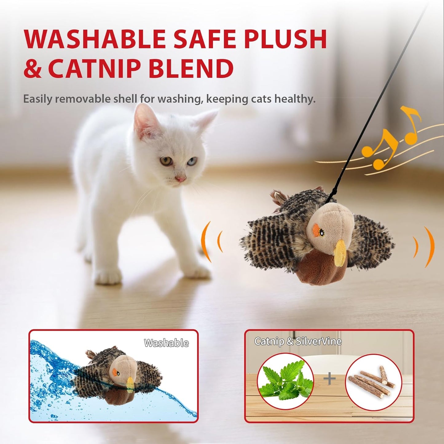 Gigwi Flappy Bird Cat Toy for Indoor Cats, Rechargeable Lifelike Interactive Flapping Bird Cat Toy Tweet, Flapping Wings & Lively Chirping, Automatic Catnip Toys for Cats Kitten, Touch Activated