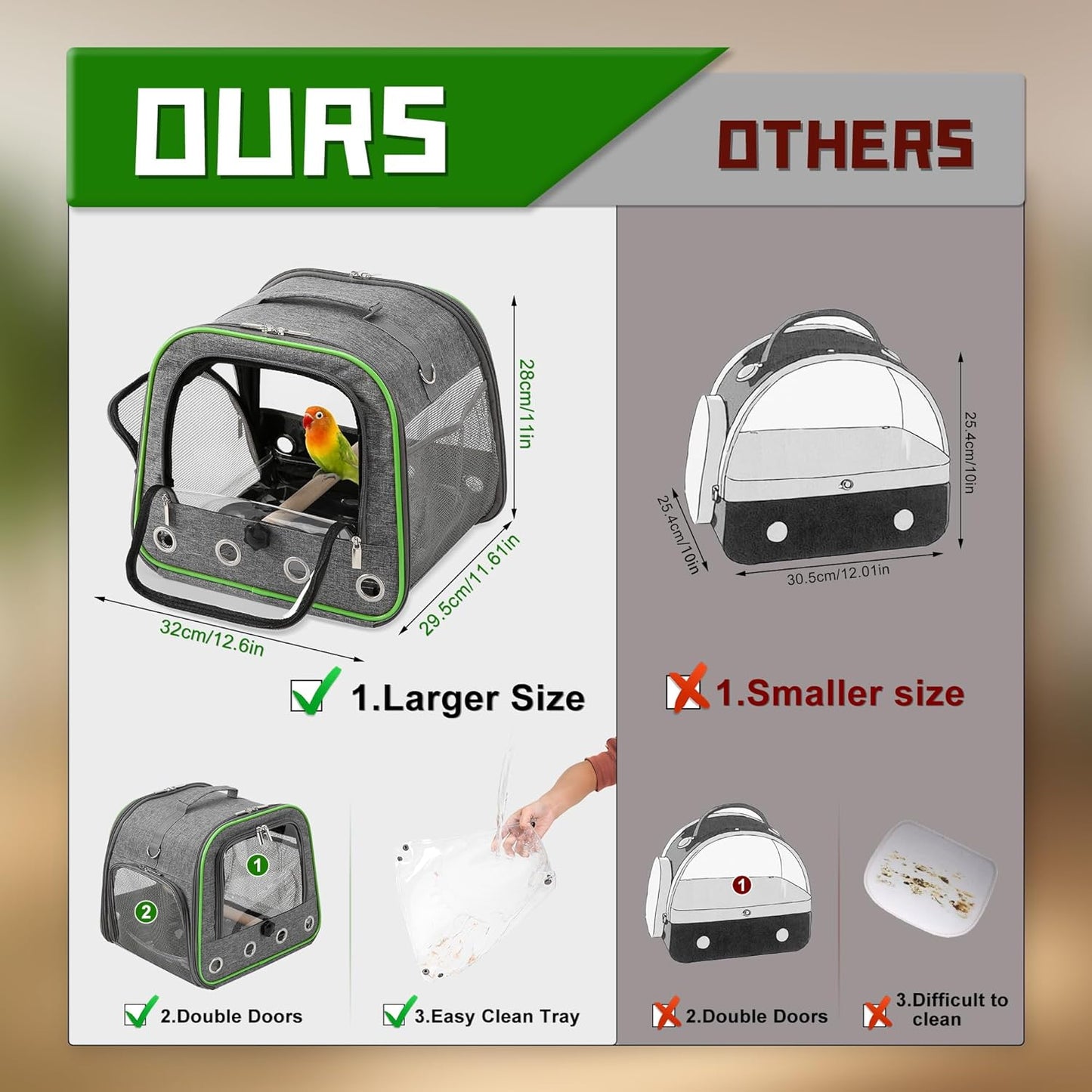 Suertree Upgraded Small Bird Carrier, Lightweight and Portable Travel Bird Cage with Stand and Easy Clean Tray, Bird Travel Carrier, Parrot Parakeet Carrier Travel Cage