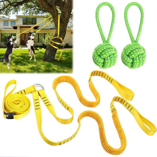 Dog Hanging Bungee Tug Toy for Two Dogs: Interactive Tether Tug-of-War for Pitbull Small to Large Dogs to Exercise - Durable Retractable Tugger Dog Rope Toy with 2 Chew Rope Toys