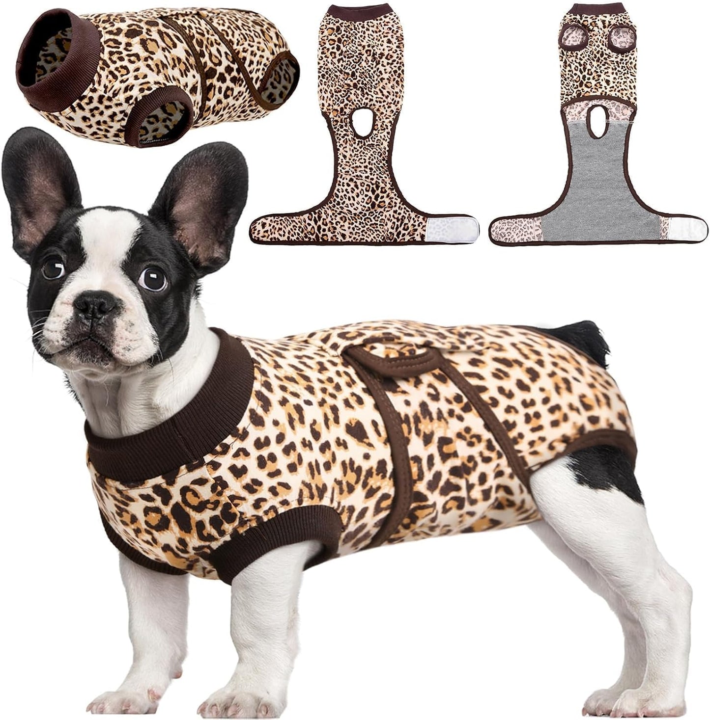 Kuoser Dog Surgery Suit, Comfy Dog Recovery Suit Female Doggie Onesie for Surgery, Post Op Protective Onesie, Soft E-Collar Alternative for Cats & Puppies, BrownLeopard XS