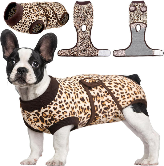 Kuoser Dog Surgery Suit, Comfy Dog Recovery Suit Female Doggie Onesie for Surgery, Post Op Protective Onesie, Soft E-Collar Alternative for Cats & Puppies, BrownLeopard XS