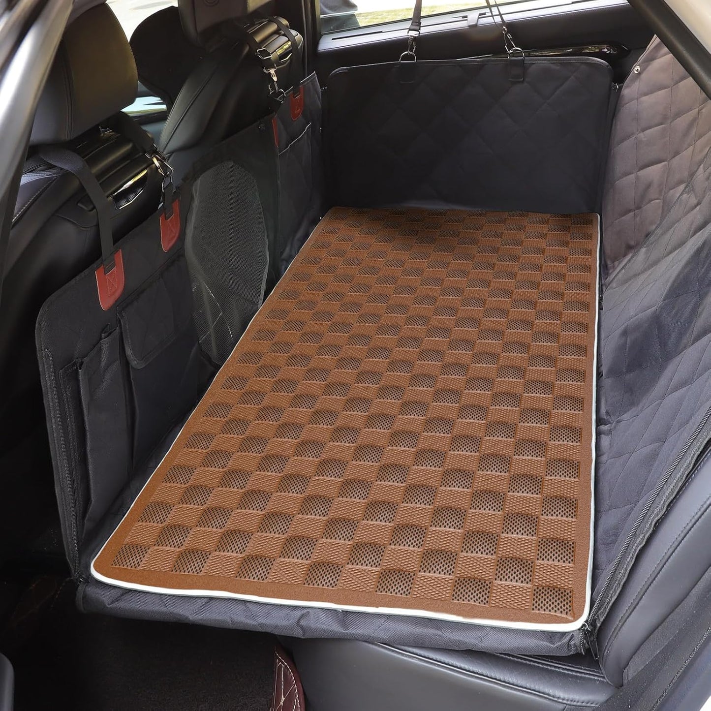 Manificent Non-Slip Pet Bed Mat for Back Seat Extender, Hair Resistant Dog Blanket for Hard Bottom Dog Car Seat Cover, Anti Slip Pet Linner Backseat Cover Brown Plaid