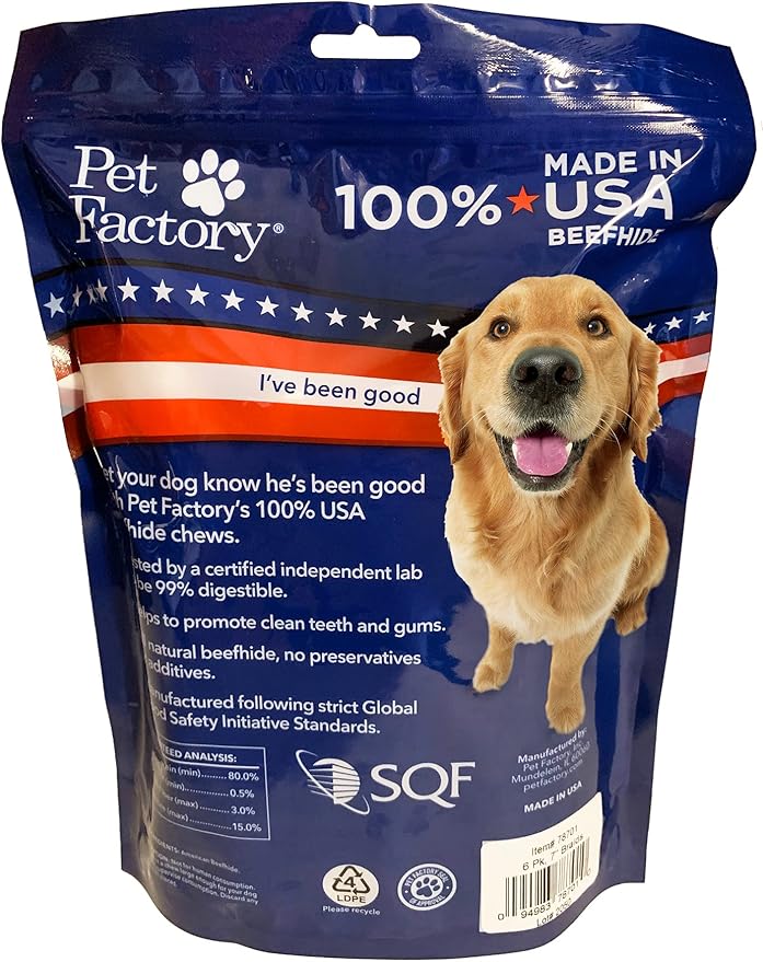 Pet Factory 100% Made in USA Beefhide 7" Braided Sticks Dog Chew Treats - Natural Flavor, 6 Count/1 Pack