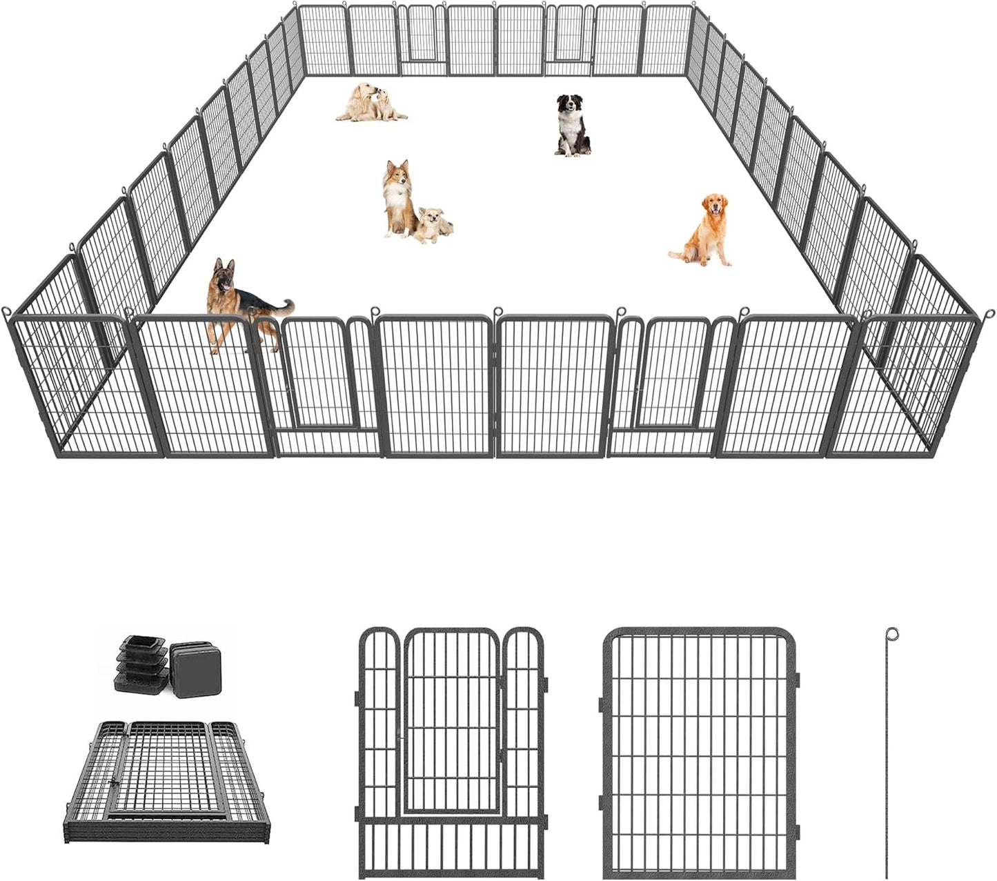 Dog Playpen 40 inch Dog Fence for Outdoor Indoor Use Heavy Duty Metal Dog Pen for Large Dogs, Rustproof Pet Playpen Portable Pet Fence Outdoor for Yard, RV Camping, Customizable, 34 Panels