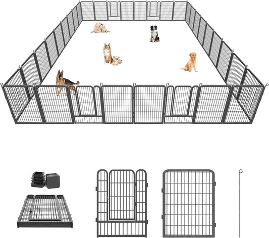 Dog Playpen 40 inch Dog Fence for Outdoor Indoor Use Heavy Duty Metal Dog Pen for Large Dogs, Rustproof Pet Playpen Portable Pet Fence Outdoor for Yard, RV Camping, Customizable, 34 Panels