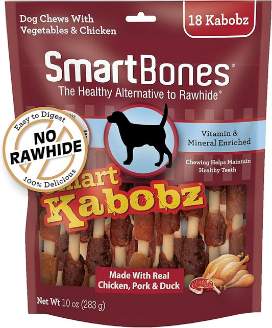 SmartBones Smart Kabobz, Treat Your Dog to a Rawhide-Free Chew Made With Real Chicken, Pork and Duck 18 Count (Pack of 1)