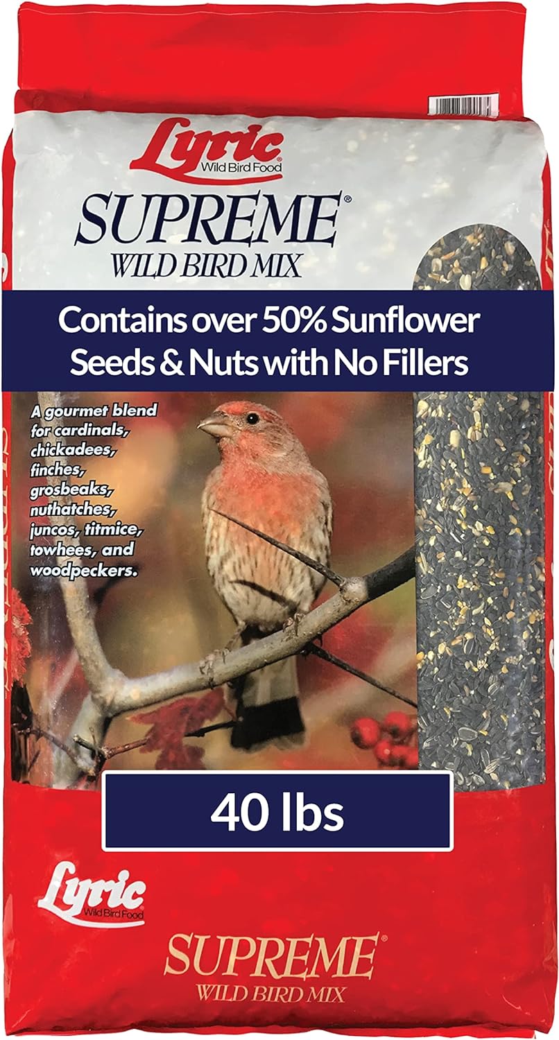 Lyric Supreme Wild Bird Seed - Wild Bird Food Mix with Nuts & Sunflower Seeds - Attracts Many Beautiful Songbirds - 40 lb bag