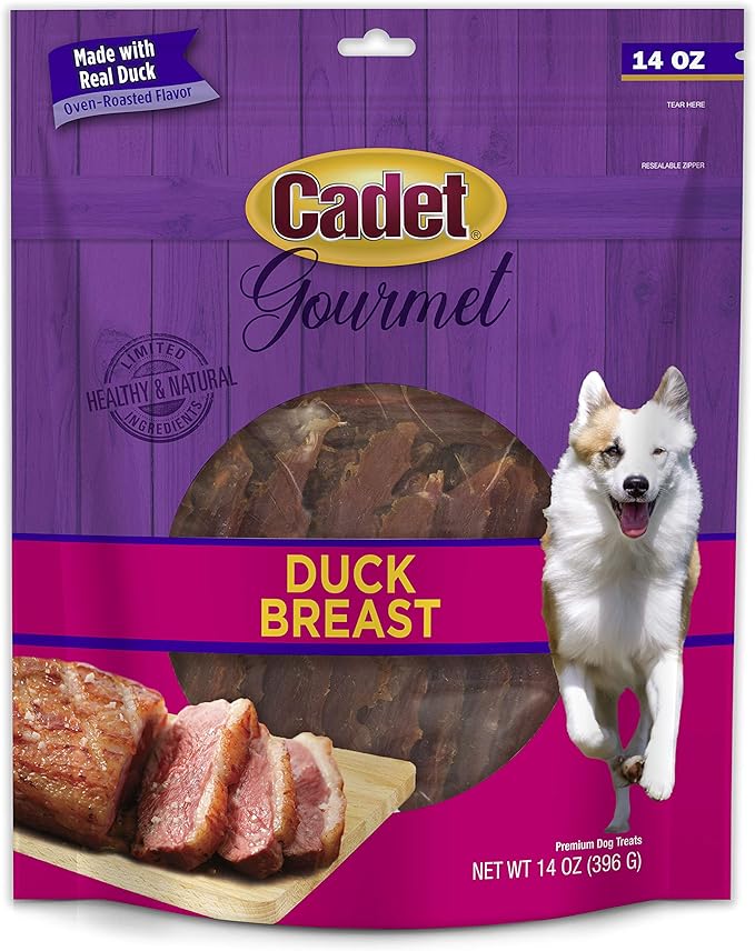 Cadet Gourmet Duck Breast Jerky Dog Treats, Healthy, Long-Lasting High-Protein Training Treats for Small & Large Dogs, 14 oz.