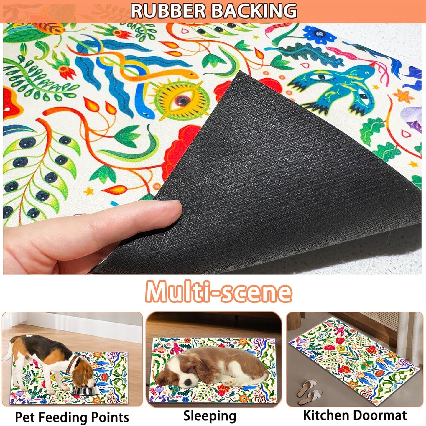 Pet Feeding Mat for Dogs and Cats - Super Absorbent Anti-Slip Bowl Pad, Eco-Friendly Washable Mat to Prevent Spills and Mess Vintage Mat 16"x24"