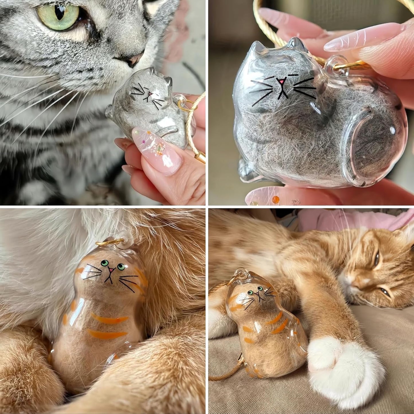 6 Pack Cat Hair Memorial Pendant, Cat Fur Keepsake Capsule Keychain, Clear Acrylic Pet Hair Collection Birhthday Christmas Gift