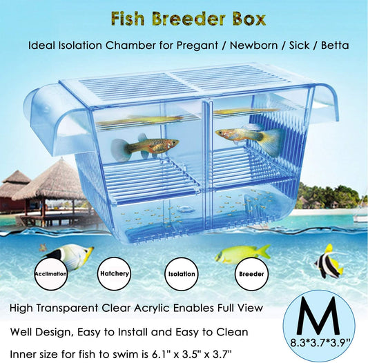 Cepetsma Fish Breeder Box - Hang-on Nursery Fish Tank With Breeding Hatchery, Perf for Aggressive & Injured Species