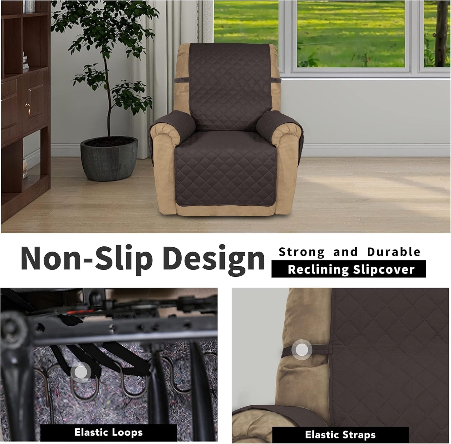 Easy-Going Recliner Chair Slipcover Reversible Sofa Cover Water Resistant Couch Cover Furniture Protector with Elastic Straps for Pets Dog (Recliner 22 inch, Chocolate/Chocolate)
