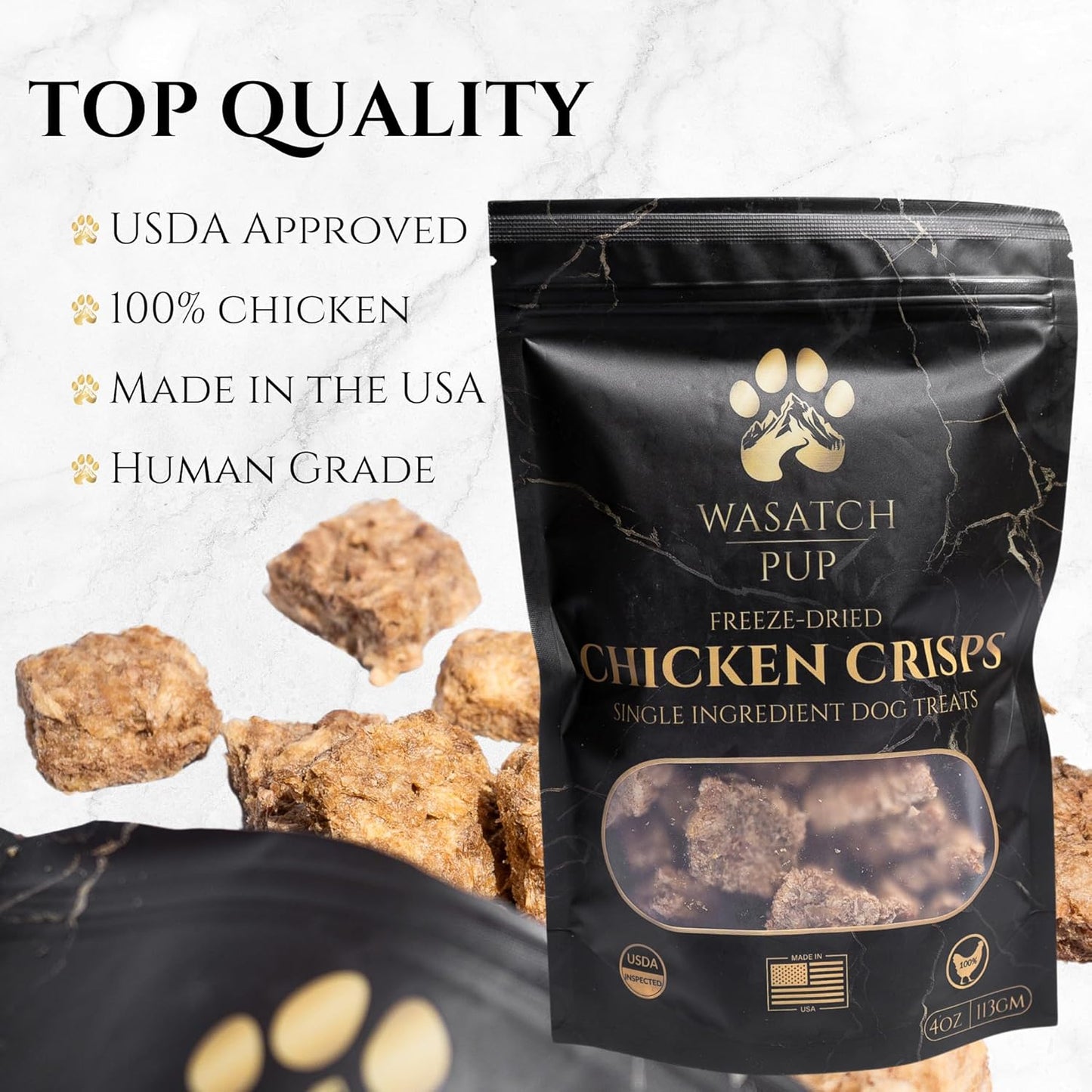 Freeze Dried Chicken Crisps Dog Treats | All Natural Real Chicken Training Treats for Dogs & Puppies | Rich in Vitamins and High Protein Nutrients | USDA Approved & Made in The USA - 4 Oz