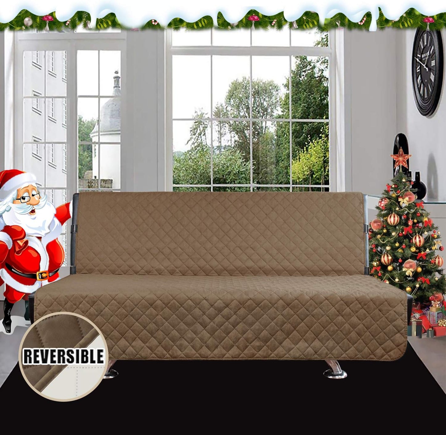 Easy-Going Futon Sofa Slipcover Reversible Sofa Cover Armless Couch Cover Water Resistant Pets, Kids, Children, Dog, Cat (Camel/Ivory)