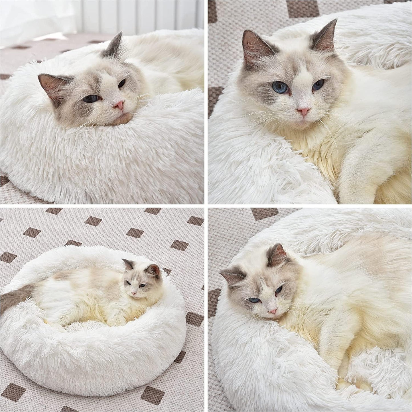 Cat Beds for Indoor Cats - Cat Bed Washable 20/24 inches, Dog Beds for Small Medium Dogs, Anti Anxiety Round Fluffy Plush Faux Fur Pet Bed, Thick Bottom