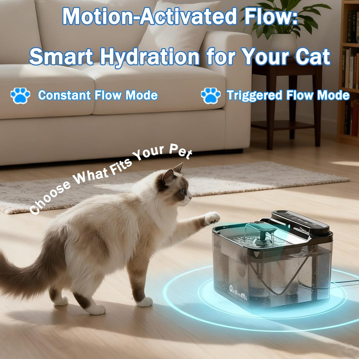 Pet Water Fountain for Cat and Dog - Rechargeable Battery Operated Automatic Water Dispenser 3L with Steel Dish and Replacement Filter - Quiet Wireless Auto Kitty Drinking Fountain