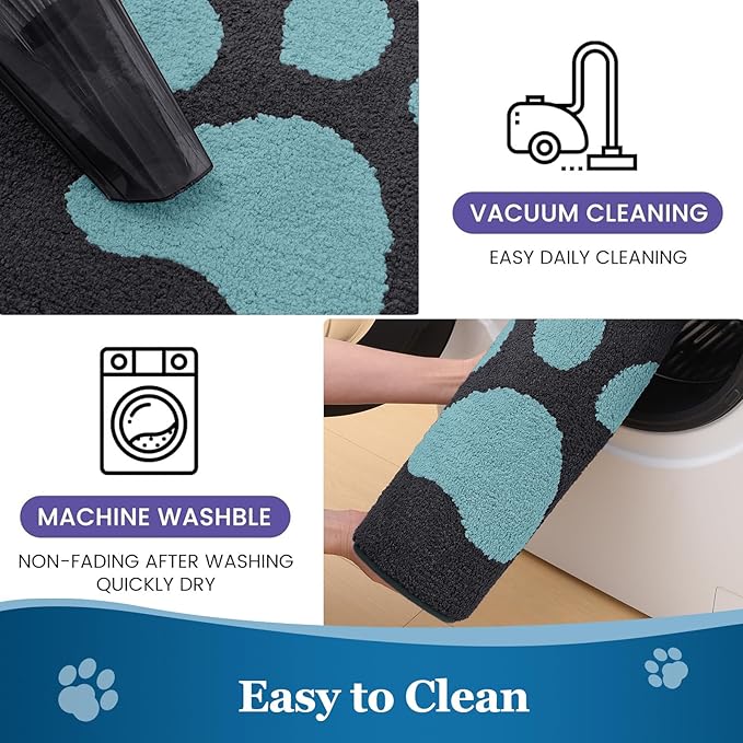 Buganda Dog Door Mat for Muddy Paws, Absorbent Dirt Trapper Washable Indoor Doormats, Non Slip Low-Profile Mud Mat for Dogs, Front Entrance Doormat for Inside Floor (30x20 Inches, Dark Grey and Blue)