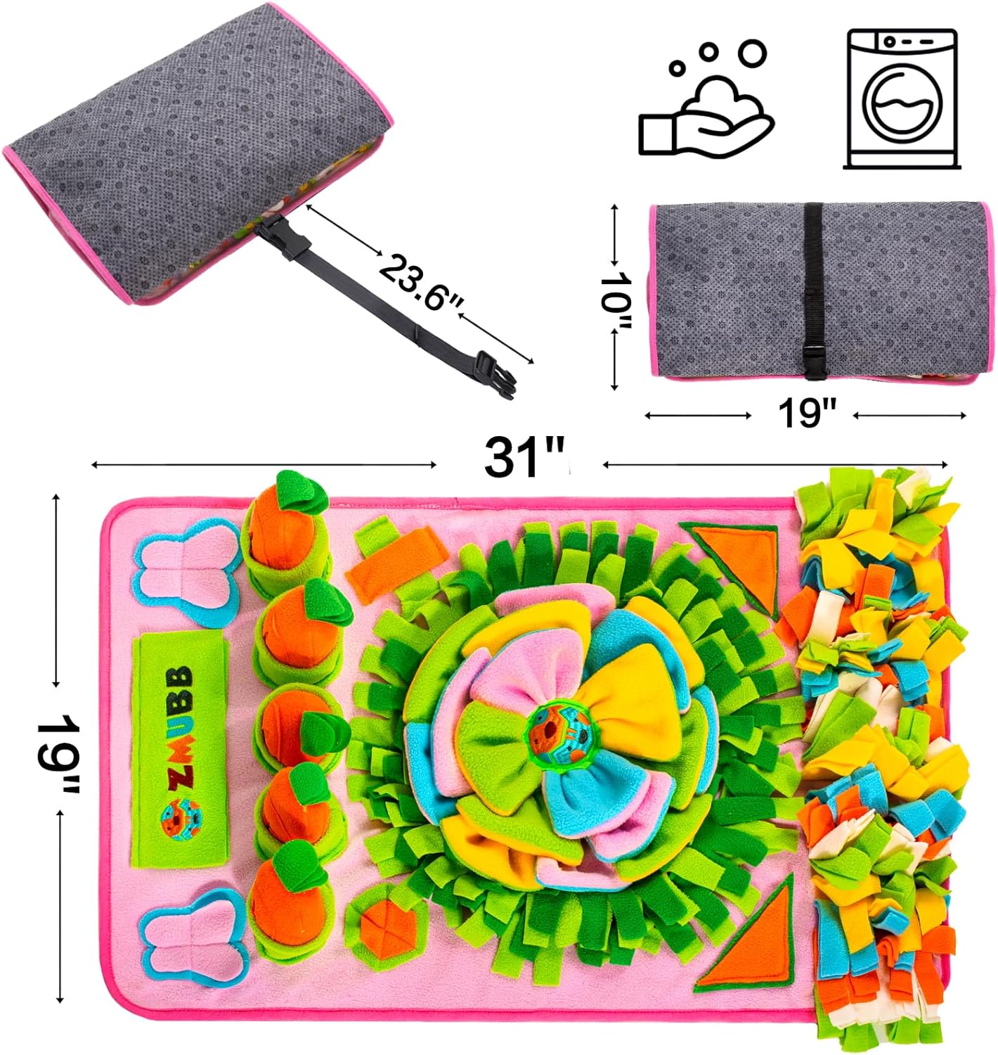 Pet Snuffle Mat for Dogs Sniff Mat Nosework Feeding Mat Slow Feeder Interactive Dog Puzzle Toys for Training and Stress Relief Encourages Natural Foraging Skills (31''x19''（Pink）)