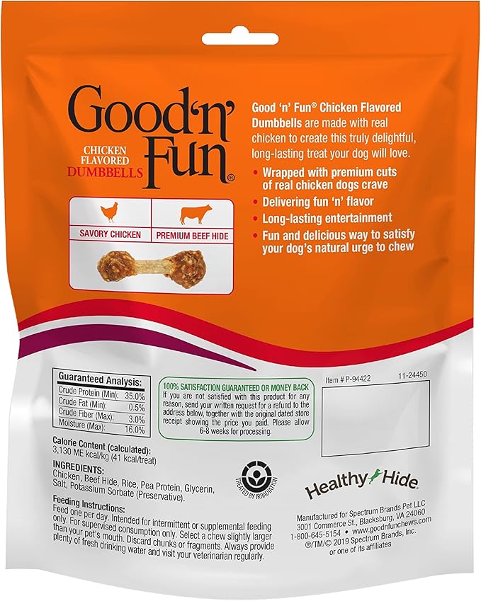 Good'N'Fun Chicken Flavored Dumbbells, Rawhide Snacks for Small Dogs