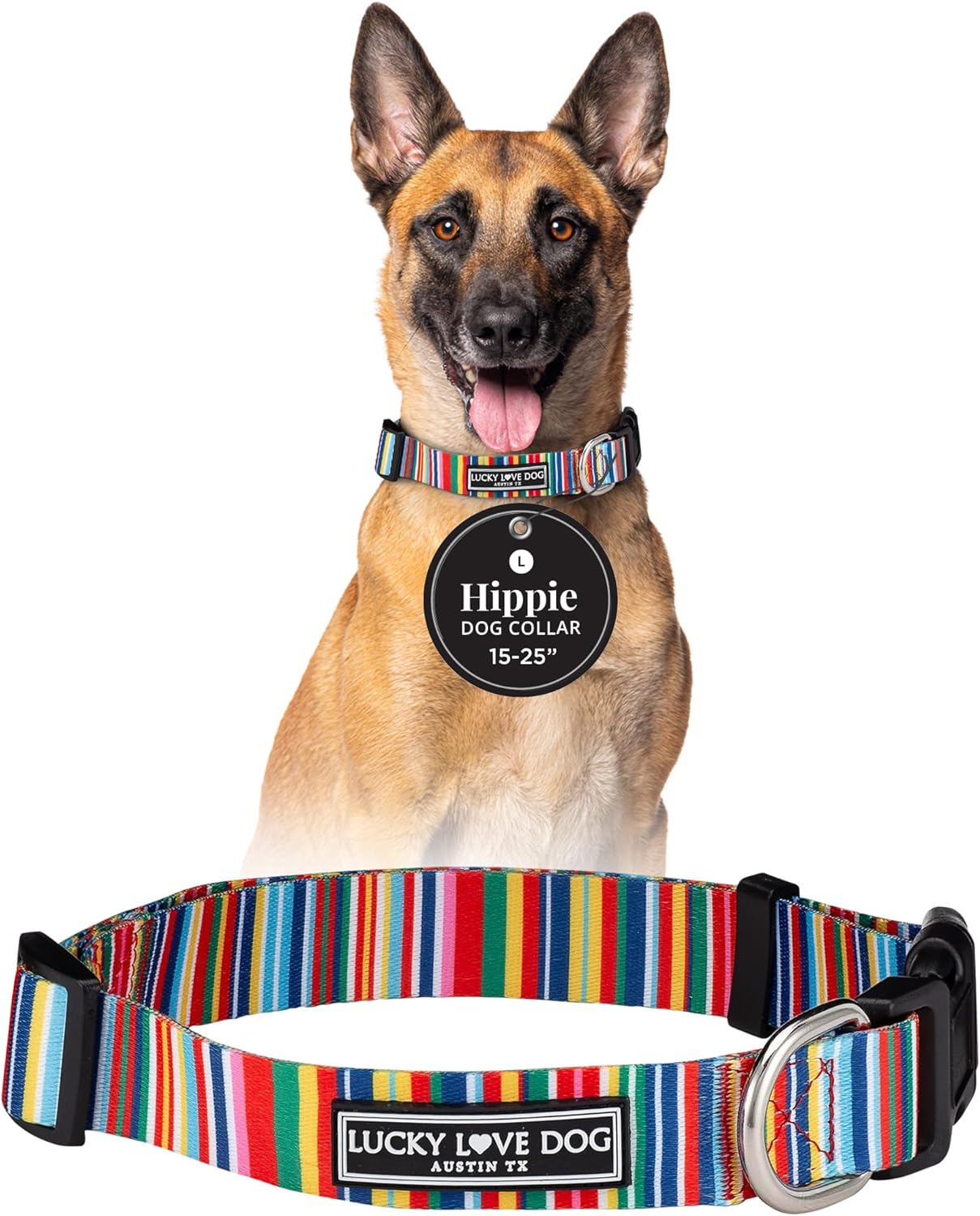 Lucky Love Dog - Adjustable Dog Collar with Easy Click Buckle for Small to Large Ones, Durable, & Comfortable for Male & Female Dogs, Pet Collar for Puppies & Adult Dogs - Hippie, Large